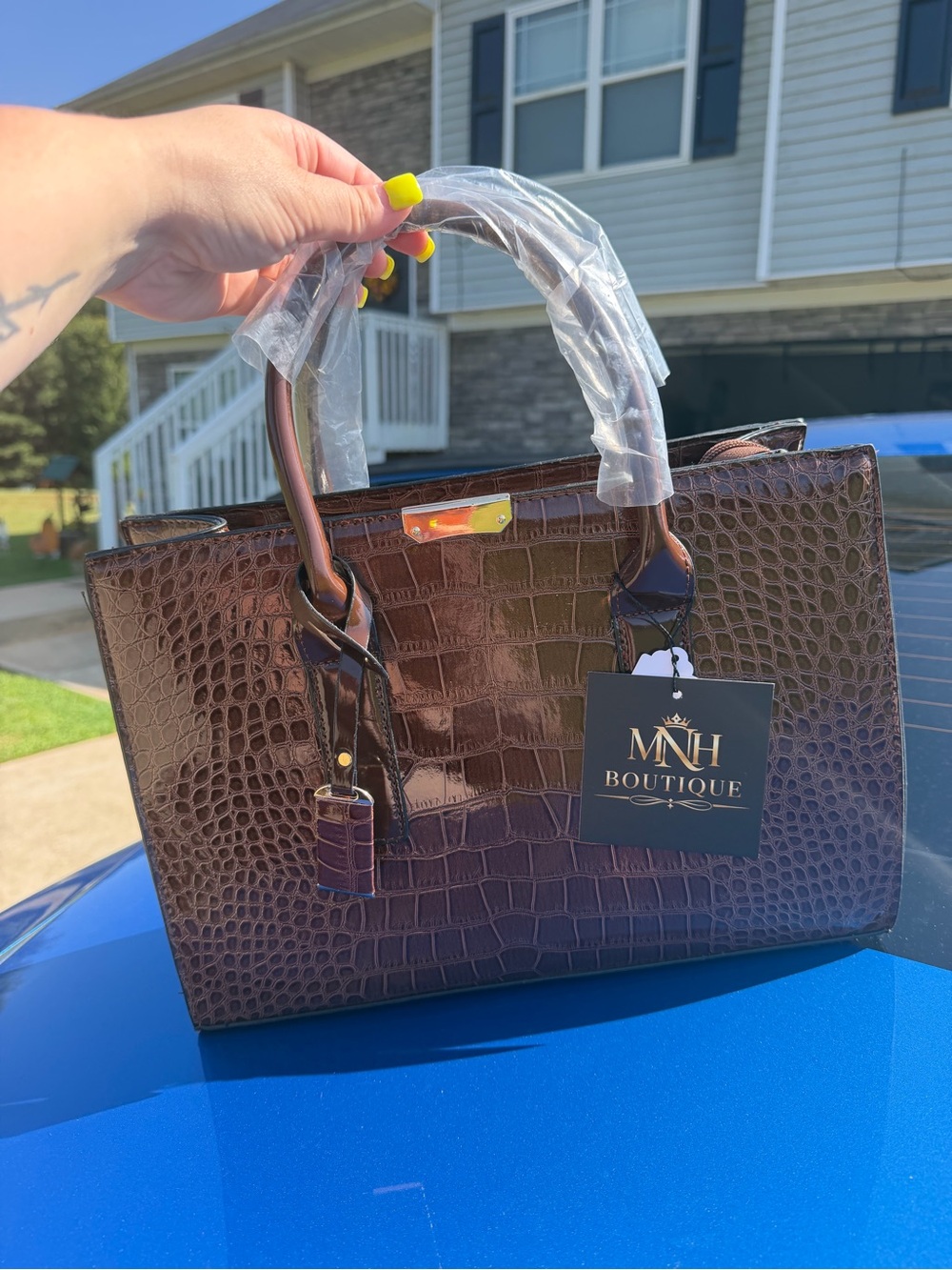 Brown Croc-Embossed Tote Bag
